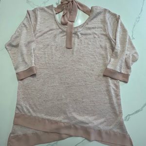 Simply Noelle Pink Top Assymetrical Hem Bow Back 3/4 sleeve L/XL